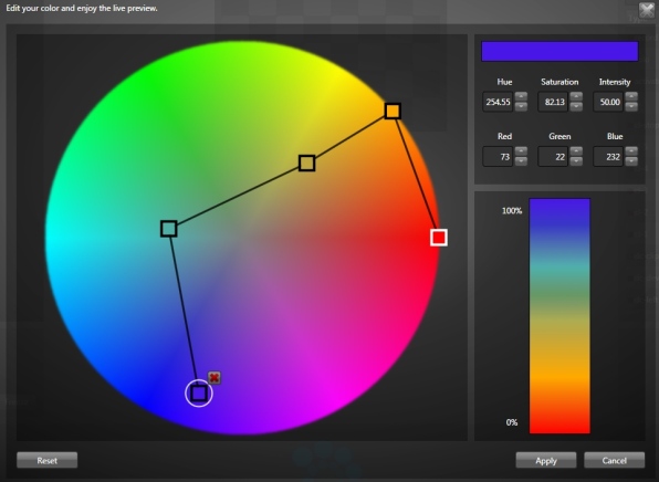 Edit your colors using the HSL or RGB color model