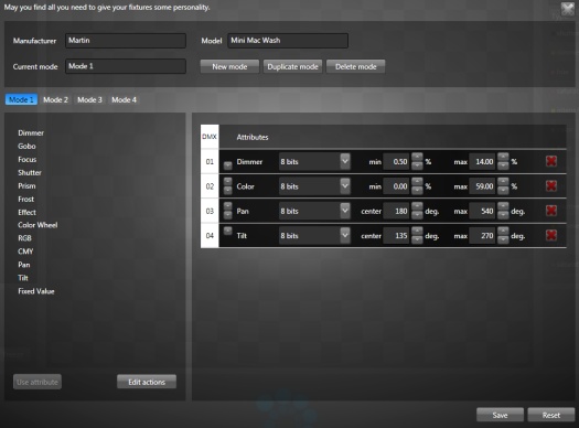 The fixture template editor interface