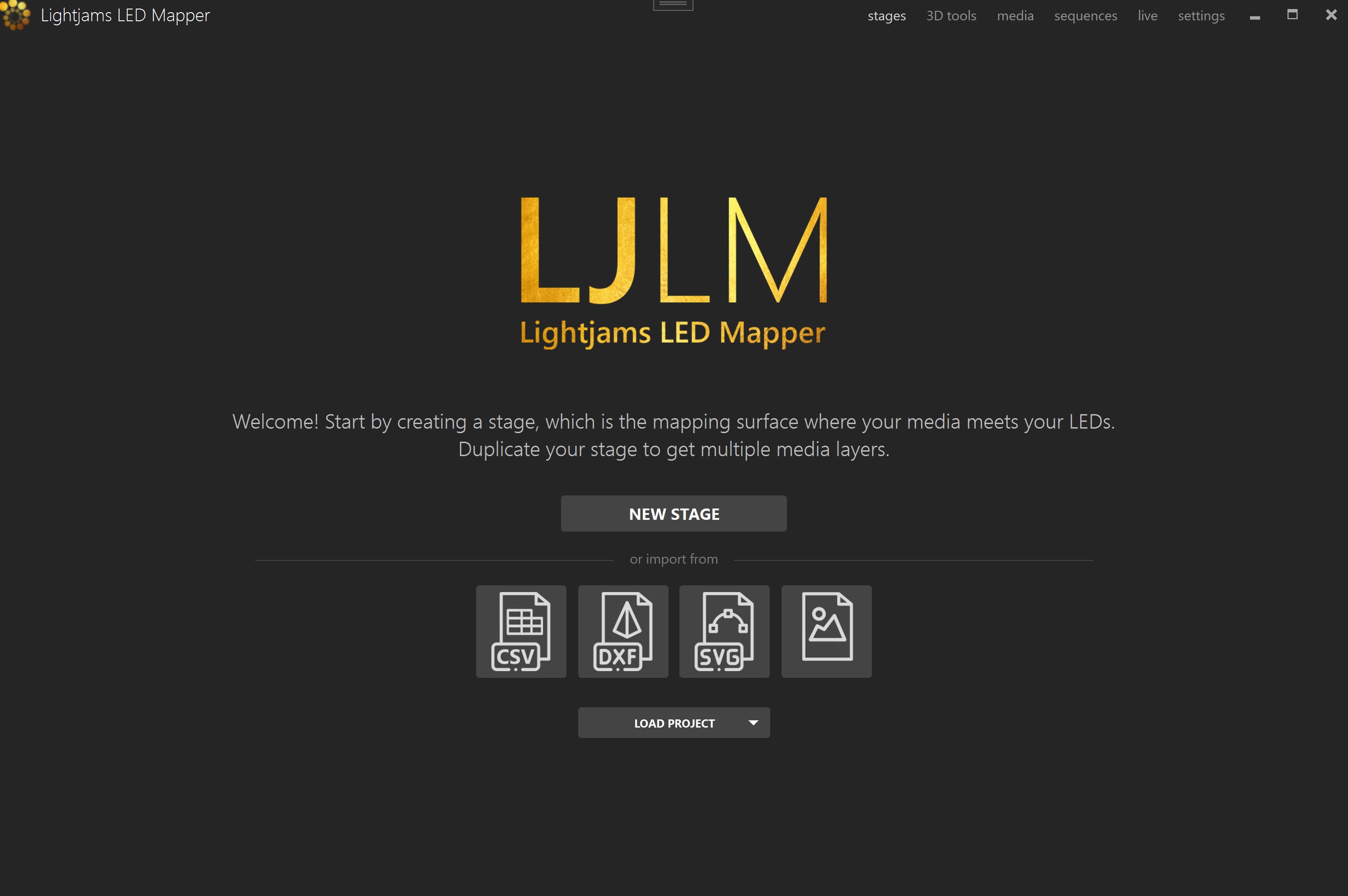 LJLM welcome screen showing recent actions and startup choices